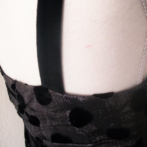 BLACK SIZE 4 MILLY PROM DRESS VELVET TRIM CHIFFON STRIPE AND DOT OVERLAY - Picture 5 of 7